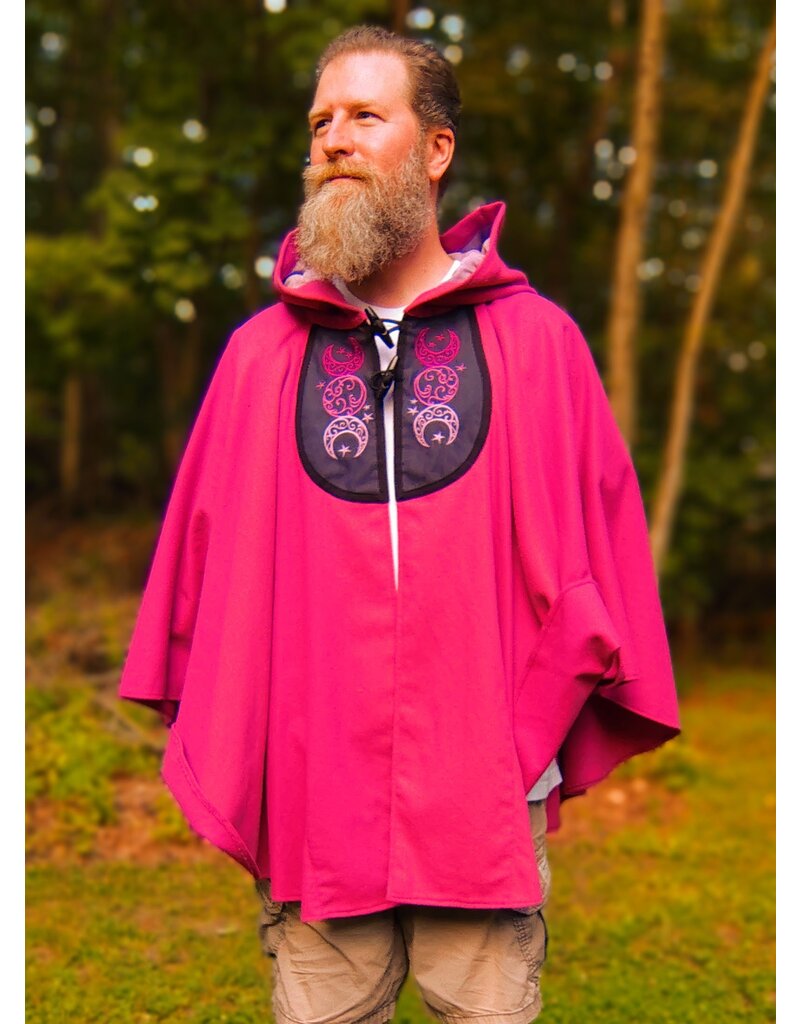 Cloakmakers.com 5494-Washable Hot Pink Cloak w/Triple Moon Embroidery, Pockets