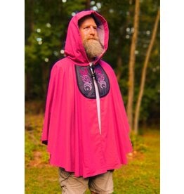 Cloakmakers.com 5494 - Washable Brilliant Pink Short Cloak w/ Filigree Moon Embroidery, Pockets