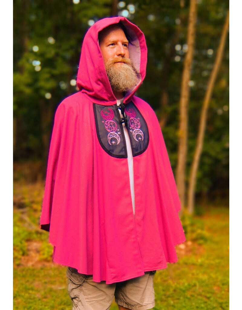 Cloakmakers.com 5494-Washable Hot Pink Cloak w/Triple Moon Embroidery, Pockets