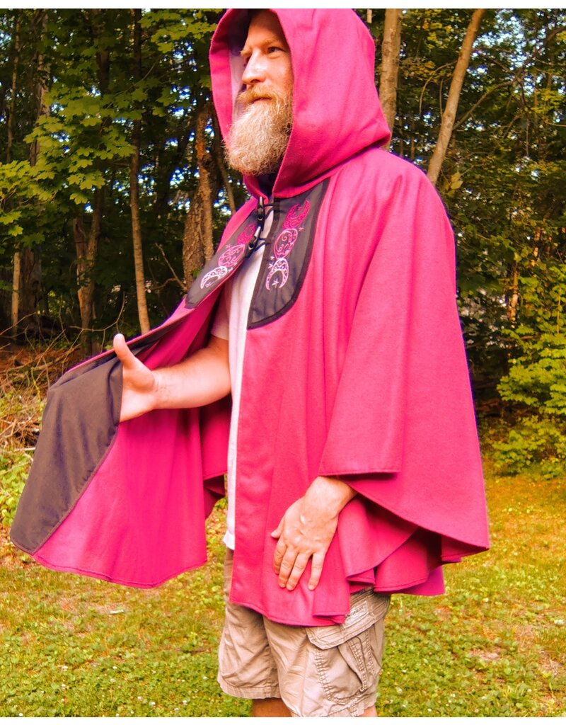 Cloakmakers.com 5494-Washable Hot Pink Cloak w/Triple Moon Embroidery, Pockets