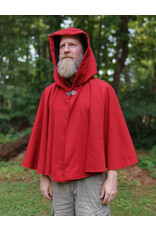 Cloakmakers.com 5738-Washable Red Wool Blend Cloak w/ Fox Embroidery, Black Hood Lining & Pockets