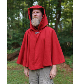 Cloakmakers.com 5738-Washable Red Wool Blend Cloak w/ Fox Embroidery, Black Hood Lining & Pockets