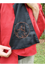 Cloakmakers.com 5738-Washable Red Wool Blend Cloak w/ Fox Embroidery, Black Hood Lining & Pockets