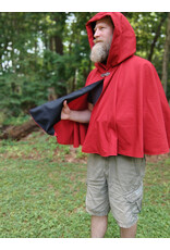 Cloakmakers.com 5738-Washable Red Wool Blend Cloak w/ Fox Embroidery, Black Hood Lining & Pockets
