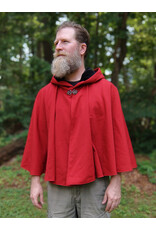 Cloakmakers.com 5738-Washable Red Wool Blend Cloak w/ Fox Embroidery, Black Hood Lining & Pockets