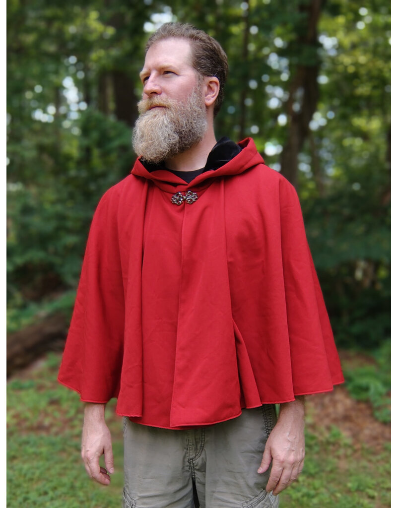 Cloakmakers.com 5738-Washable Red Wool Blend Cloak w/ Fox Embroidery, Black Hood Lining & Pockets