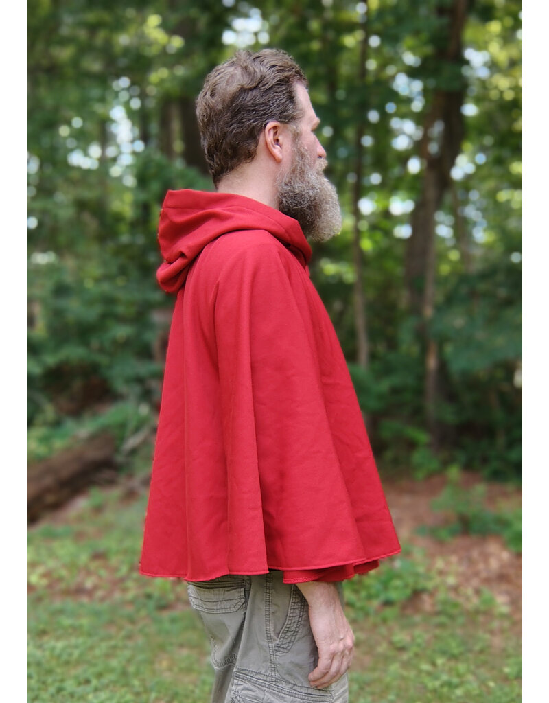 Cloakmakers.com 5738-Washable Red Wool Blend Cloak w/ Fox Embroidery, Black Hood Lining & Pockets