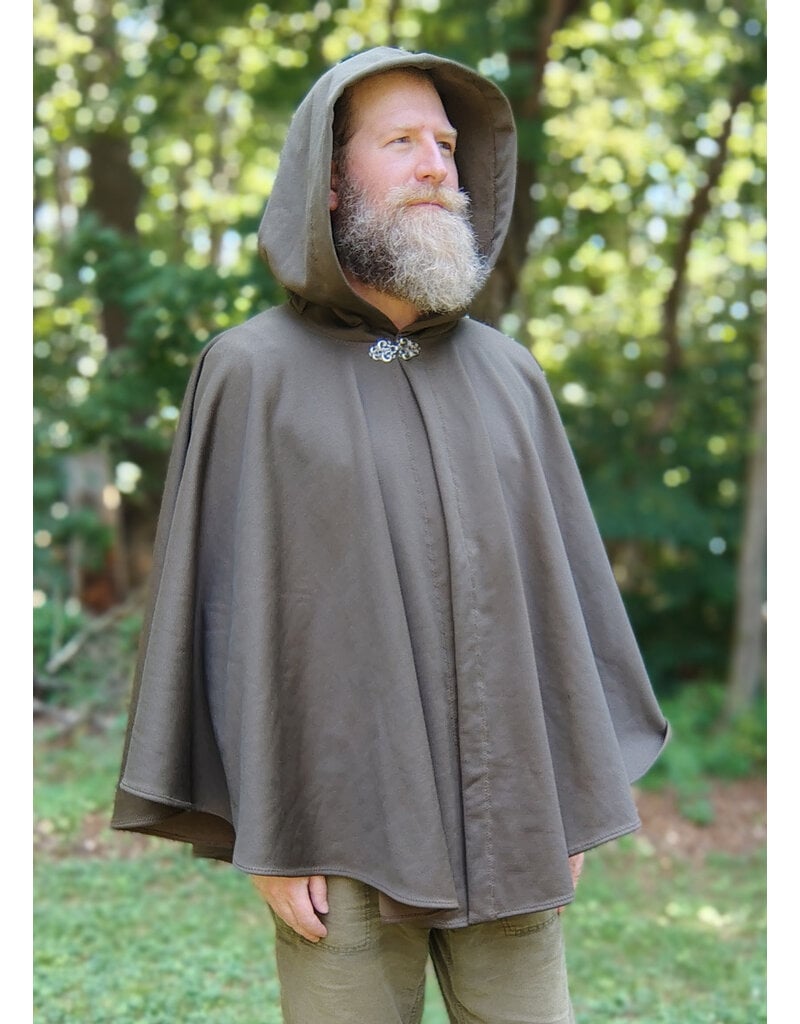 Cloakmakers.com 5741-Washable Brown Hard-Faced Fleece Ruana Cloak w/ Silver Toned Clasp