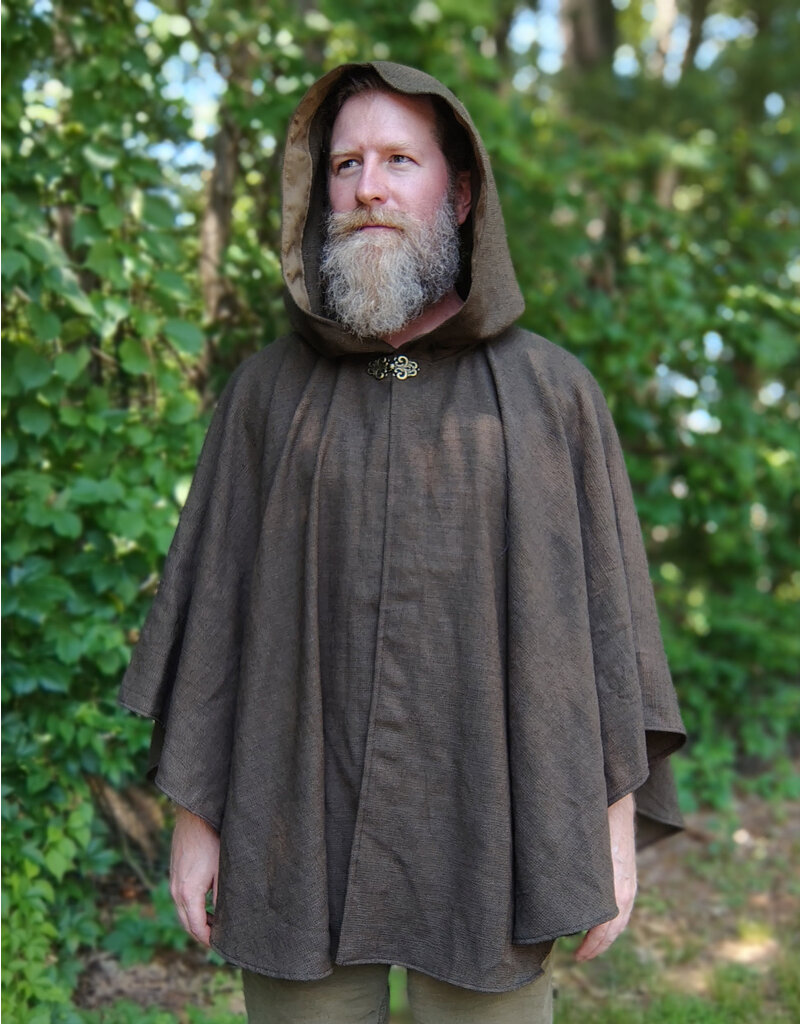 Cloakmakers.com 5746-Washable Brown Wool Blend Ranger Ruana Cloak w/ Bronze Tone Clasp