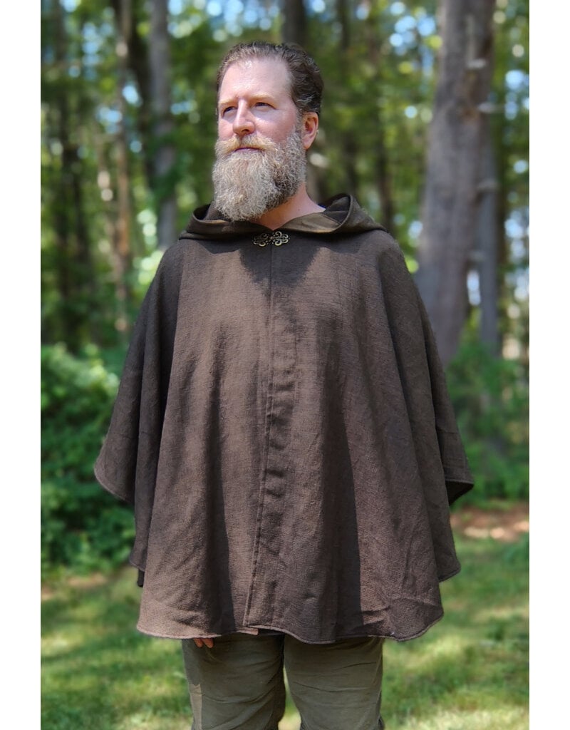 Cloakmakers.com 5746-Washable Brown Wool Blend Ranger Ruana Cloak w/ Bronze Tone Clasp