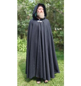 Cloakmakers.com 5747-Washable Black Wool Cloak w/ Green Velvet Hood Lining & Multi-leaf Clasp
