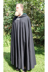 Cloakmakers.com 5747-Washable Black Wool Cloak w/ Green Velvet Hood Lining & Multi-leaf Clasp