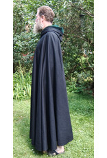 Cloakmakers.com 5747-Washable Black Wool Cloak w/ Green Velvet Hood Lining & Multi-leaf Clasp