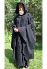 Cloakmakers.com 5747-Washable Black Wool Cloak w/ Green Velvet Hood Lining & Multi-leaf Clasp