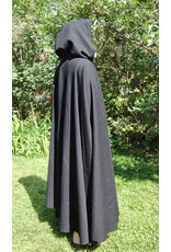 Cloakmakers.com 5747-Washable Black Wool Cloak w/ Green Velvet Hood Lining & Multi-leaf Clasp