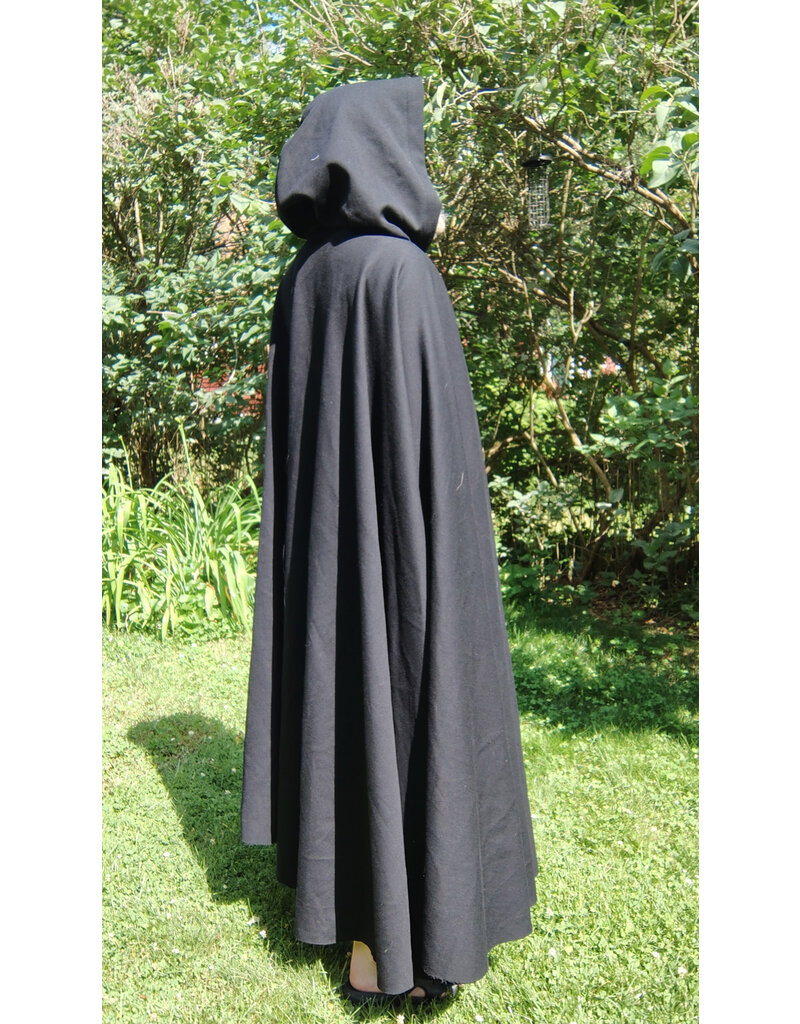 Cloakmakers.com 5747-Washable Black Wool Cloak w/ Green Velvet Hood Lining & Multi-leaf Clasp