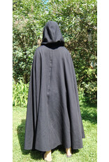 Cloakmakers.com 5747-Washable Black Wool Cloak w/ Green Velvet Hood Lining & Multi-leaf Clasp
