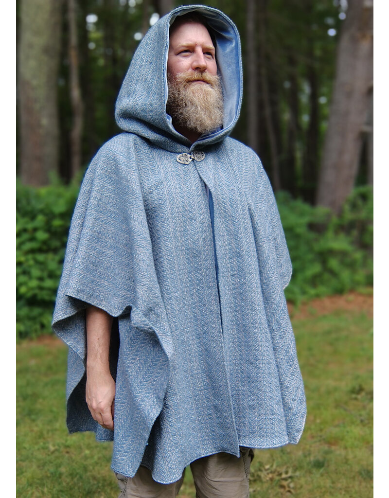 Cloakmakers.com 5749-Washable Blue Woven Wool Blend Cloak w/ Blue Hood Lining & Pockets