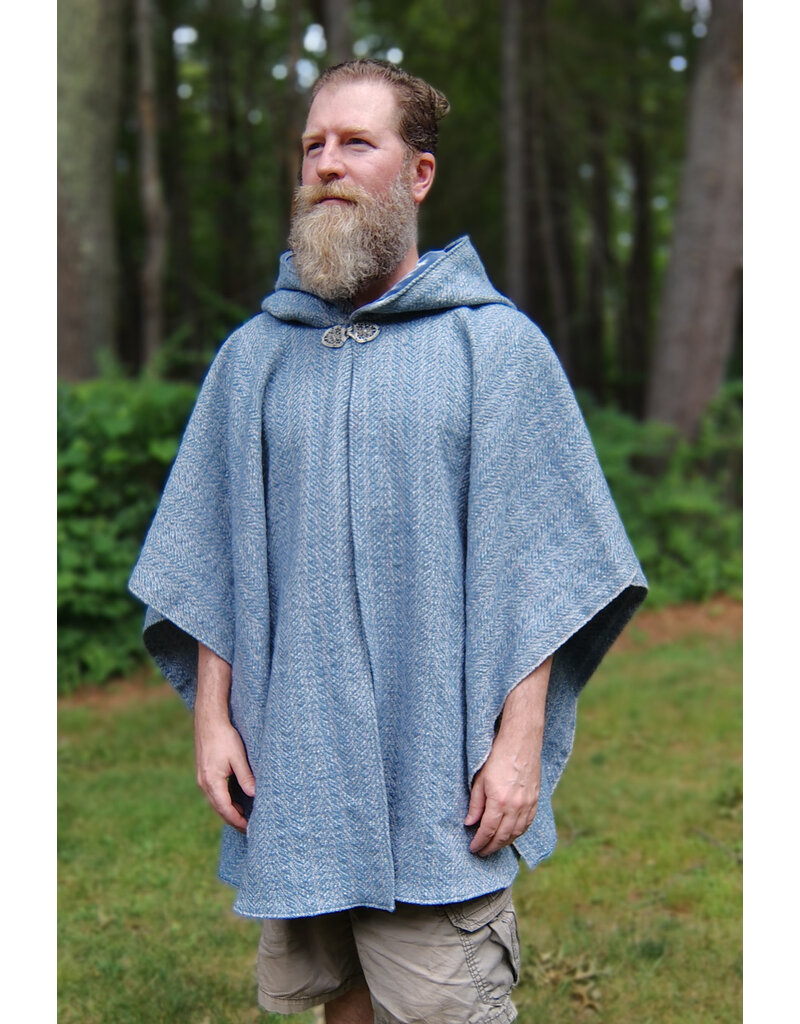 Cloakmakers.com 5749-Washable Blue Woven Wool Blend Cloak w/ Blue Hood Lining & Pockets