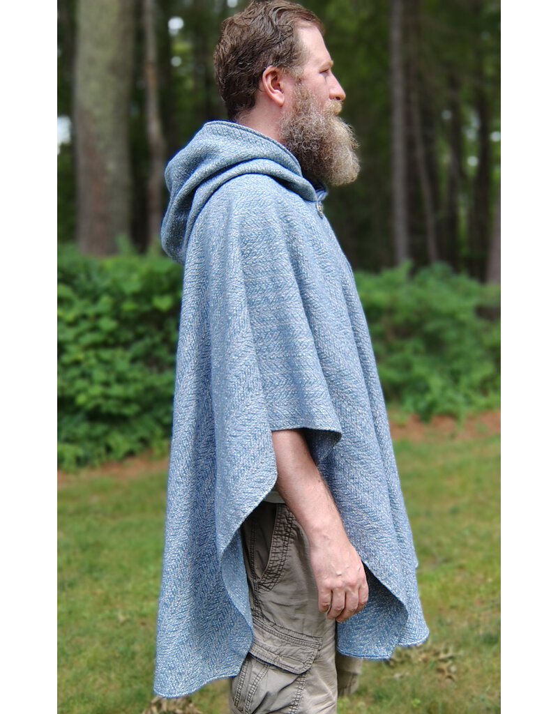 Cloakmakers.com 5749-Washable Blue Woven Wool Blend Cloak w/ Blue Hood Lining & Pockets