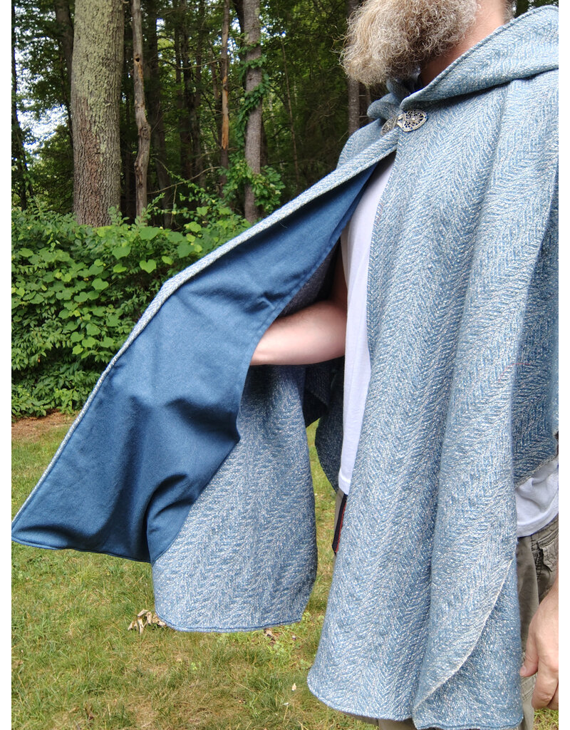 Cloakmakers.com 5749-Washable Blue Woven Wool Blend Cloak w/ Blue Hood Lining & Pockets