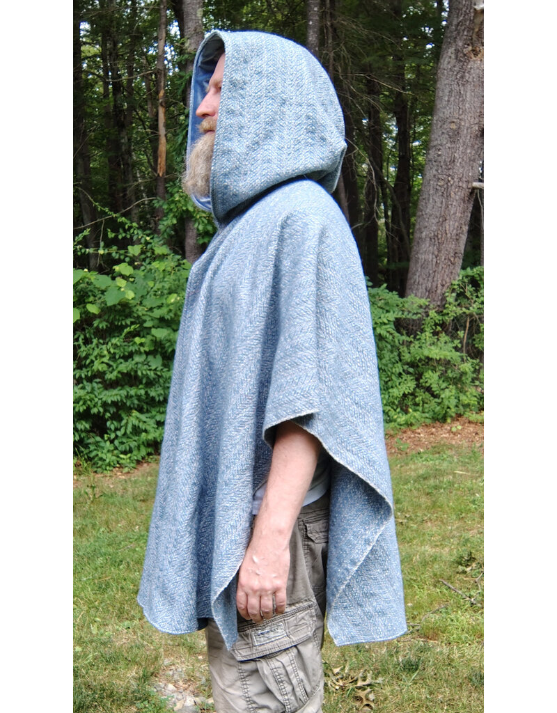 Cloakmakers.com 5749-Washable Blue Woven Wool Blend Cloak w/ Blue Hood Lining & Pockets