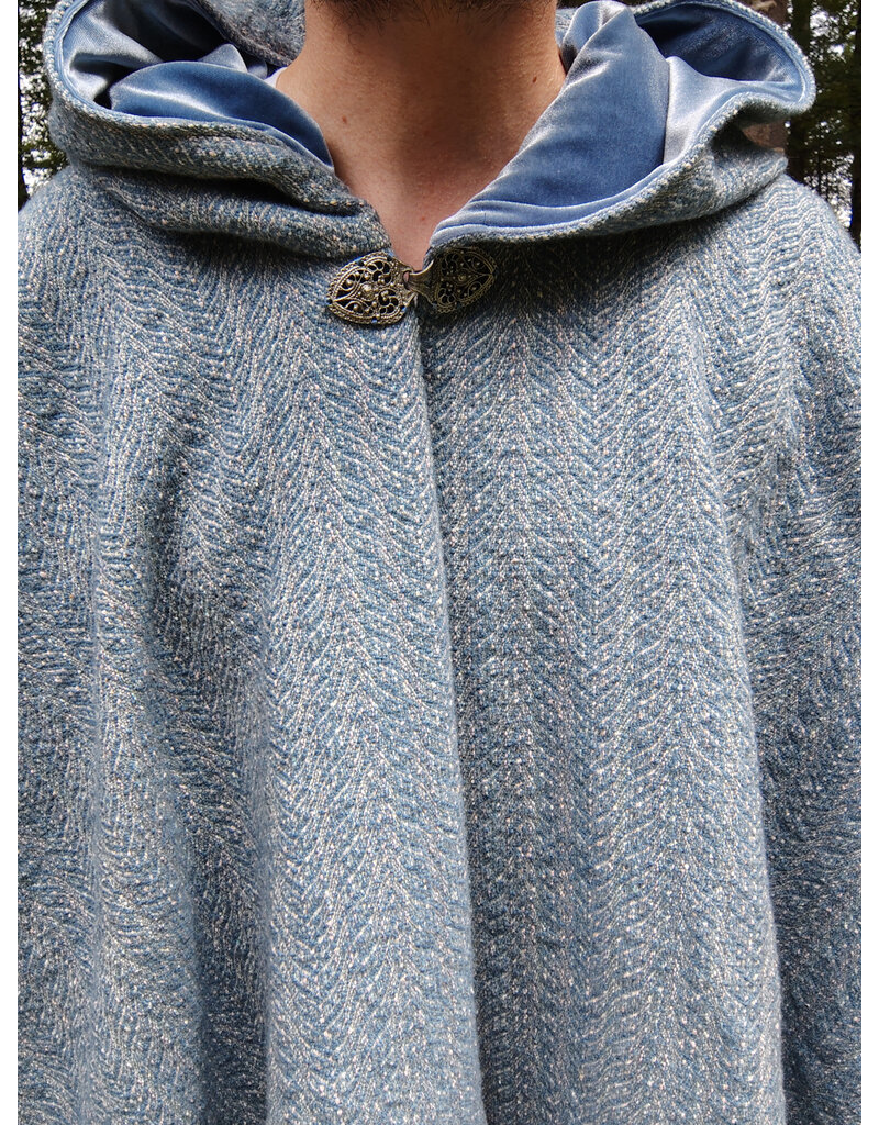 Cloakmakers.com 5749-Washable Blue Woven Wool Blend Cloak w/ Blue Hood Lining & Pockets
