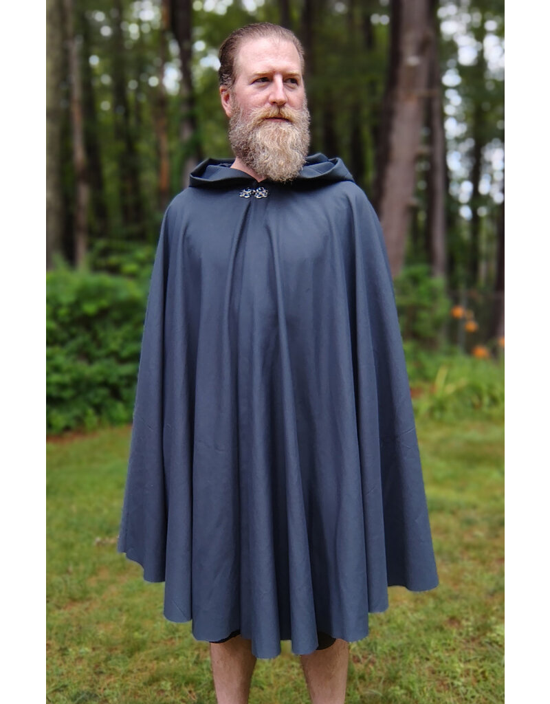 Cloakmakers.com 5752-Washable Slate Blue Wool Blend Cloak w/ Long Liripipe Hood