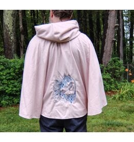 Cloakmakers.com 5753-Washable Pastel Pink Cloak w/ Blue Warrior Unicorn Embroidery & Pockets