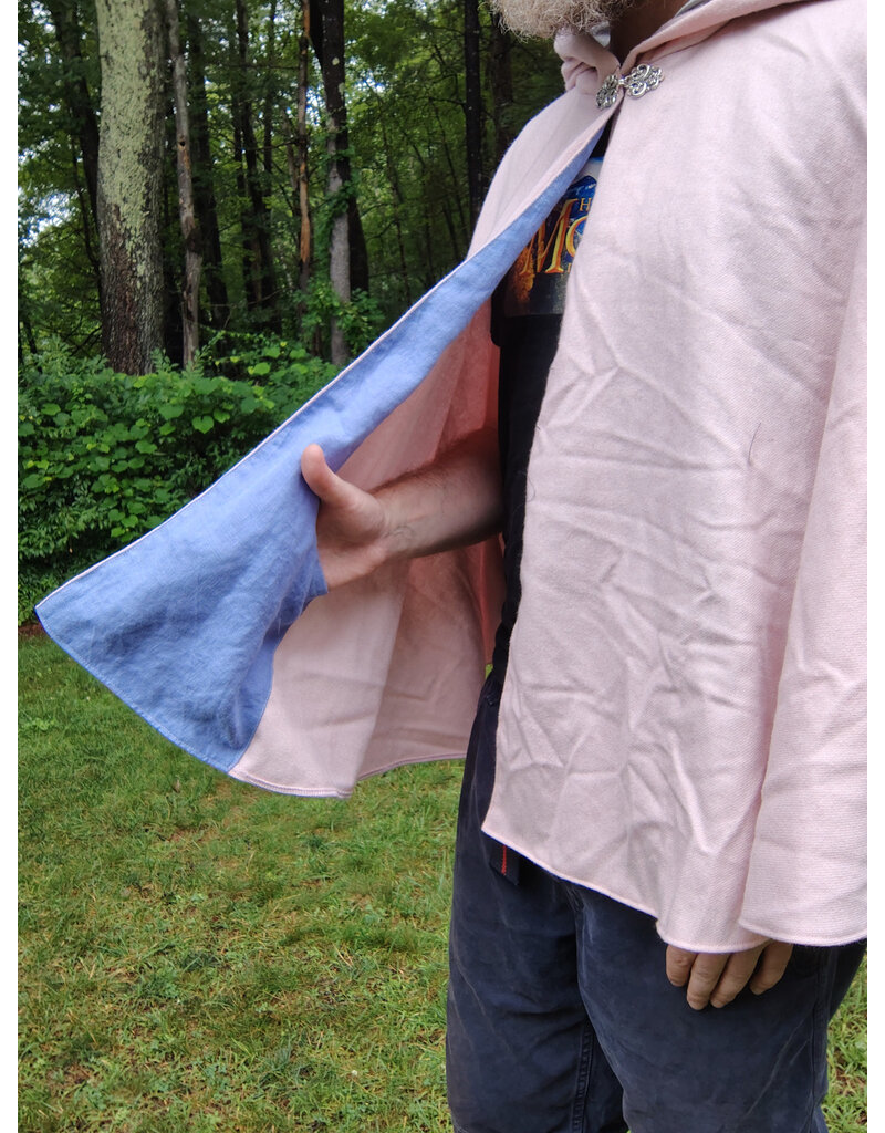 Cloakmakers.com 5753-Washable Pastel Pink Cloak w/ Blue Warrior Unicorn Embroidery & Pockets