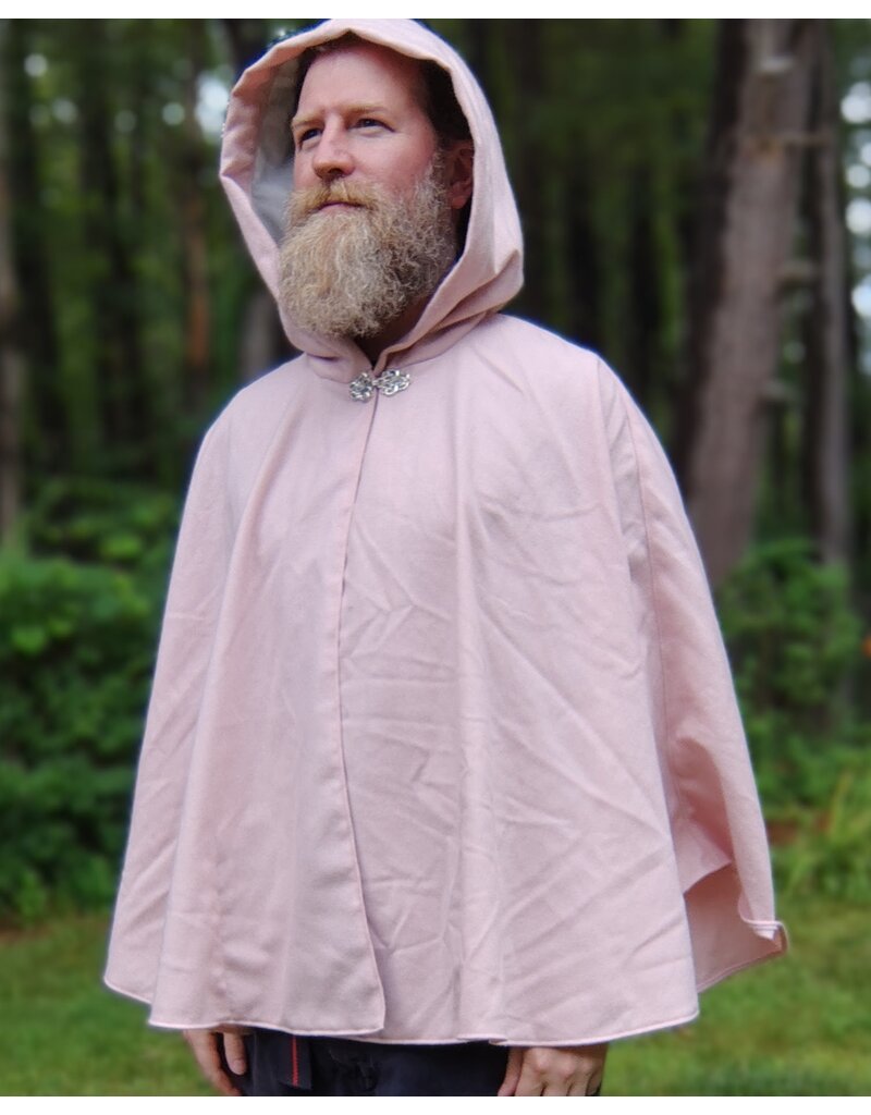 Cloakmakers.com 5753-Washable Pastel Pink Cloak w/ Blue Warrior Unicorn Embroidery & Pockets