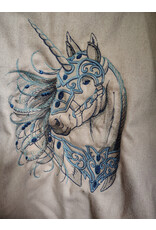 Cloakmakers.com 5753-Washable Pastel Pink Cloak w/ Blue Warrior Unicorn Embroidery & Pockets