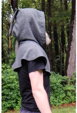 Cloakmakers.com H538-Washable Grey Wool Blend Herringbone Pattern Hooded Cowl w/ Pointy Hood