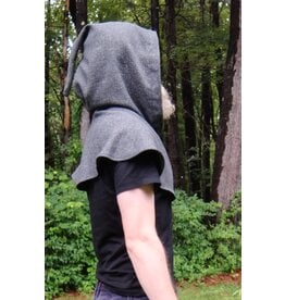 Cloakmakers.com H538-Washable Grey Wool Blend Herringbone Pattern Hooded Cowl w/ Pointy Hood
