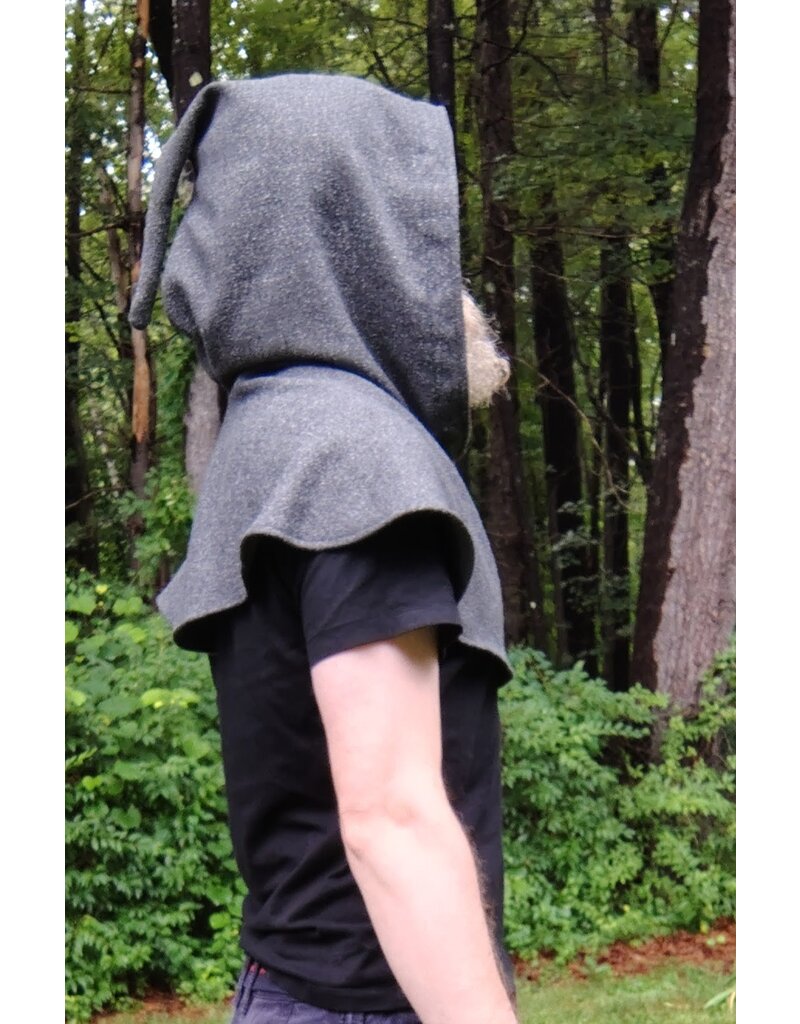 Cloakmakers.com H538-Washable Grey Wool Blend Herringbone Pattern Hooded Cowl w/ Pointy Hood