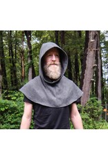 Cloakmakers.com H538-Washable Grey Wool Blend Herringbone Pattern Hooded Cowl w/ Pointy Hood
