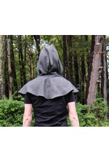 Cloakmakers.com H538-Washable Grey Wool Blend Herringbone Pattern Hooded Cowl w/ Pointy Hood