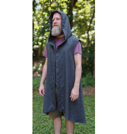 Cloakmakers.com J904-Washable Black & White Herringbone Weave Vest w/ Hood and Pockets