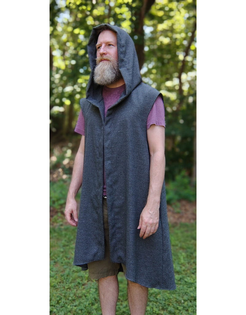 Cloakmakers.com J904-Washable Black & White Herringbone Weave Vest w/ Hood and Pockets