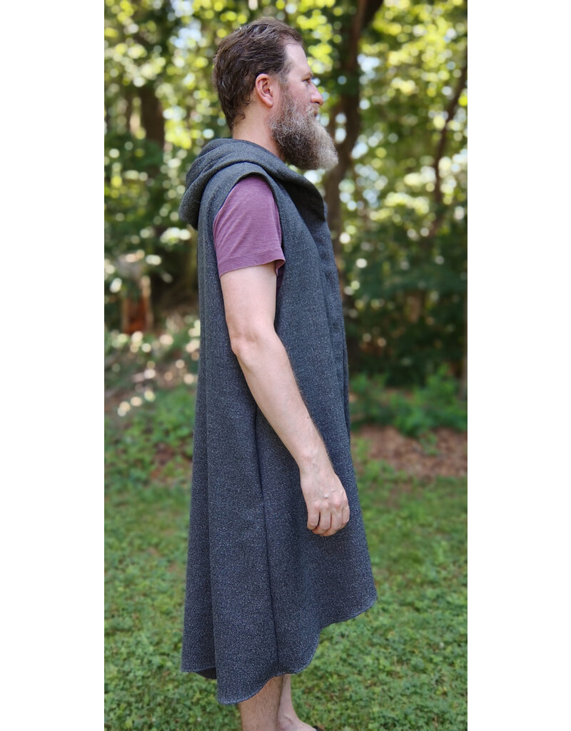 Cloakmakers.com J904-Washable Black & White Herringbone Weave Vest w/ Hood and Pockets