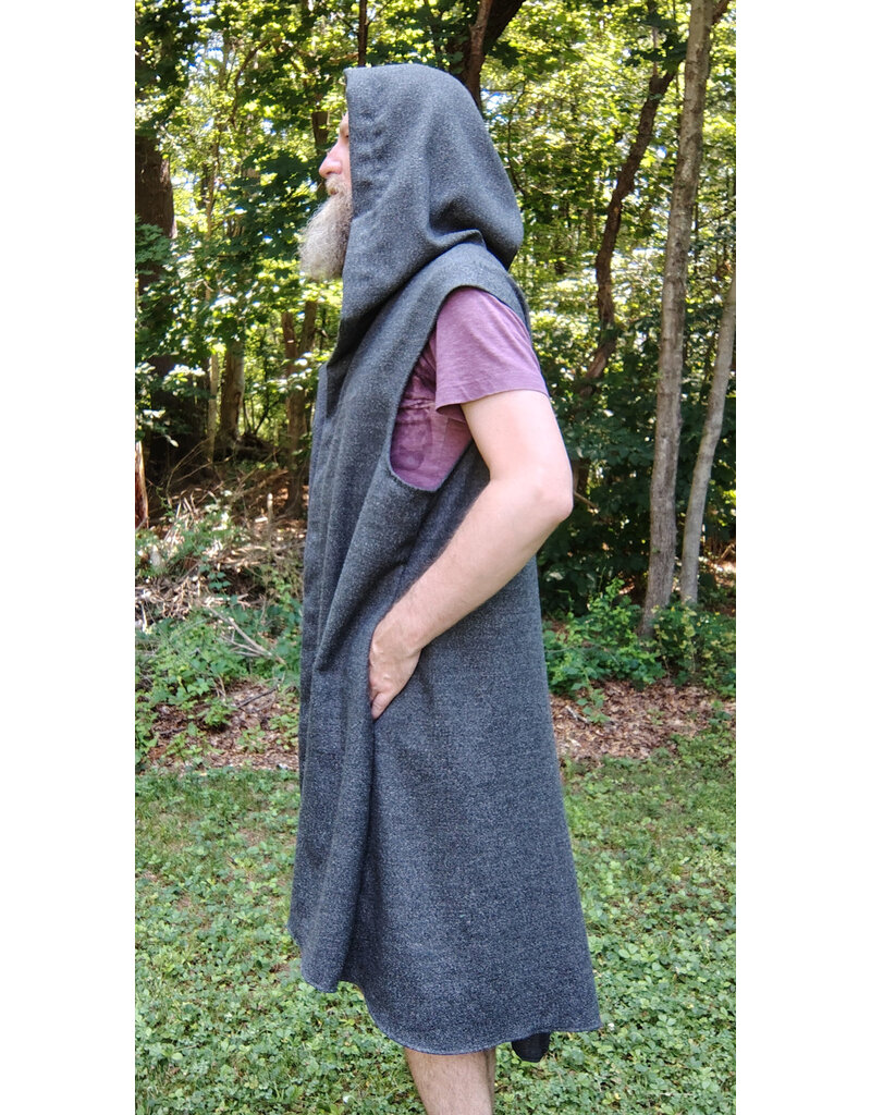 Cloakmakers.com J904-Washable Black & White Herringbone Weave Vest w/ Hood and Pockets