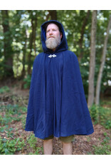 Cloakmakers.com 5760-Washable Blue Wool Cloak w/ Blue Velvet Hood Lining & Triple Medallion Clasp