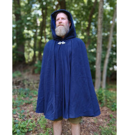 Cloakmakers.com 5760-Washable Blue Wool Cloak w/ Blue Velvet Hood Lining & Triple Medallion Clasp