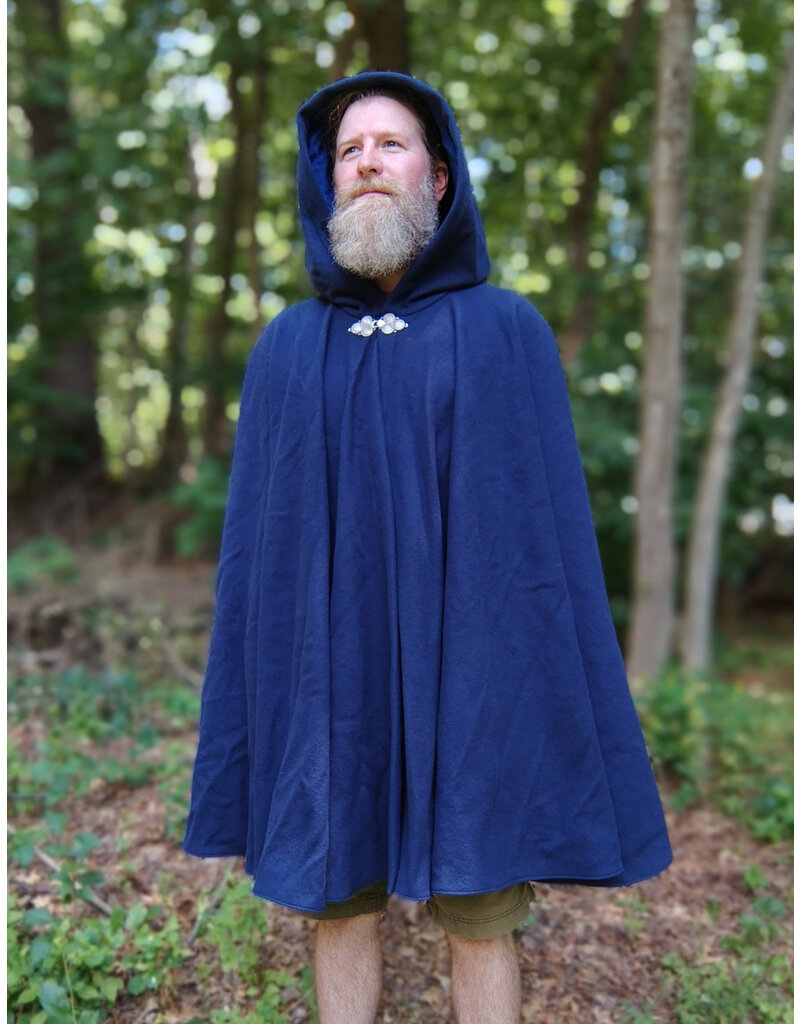 Cloakmakers.com 5760-Washable Blue Wool Cloak w/ Blue Velvet Hood Lining & Triple Medallion Clasp