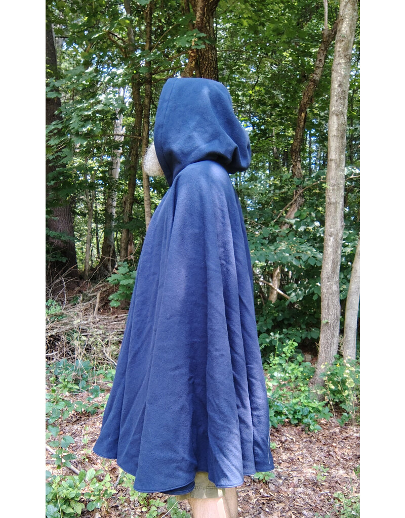 Cloakmakers.com 5760-Washable Blue Wool Cloak w/ Blue Velvet Hood Lining & Triple Medallion Clasp