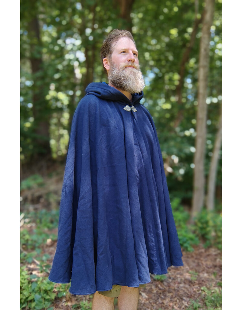 Cloakmakers.com 5760-Washable Blue Wool Cloak w/ Blue Velvet Hood Lining & Triple Medallion Clasp