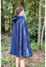Cloakmakers.com 5760-Washable Blue Wool Cloak w/ Blue Velvet Hood Lining & Triple Medallion Clasp