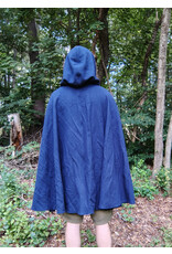 Cloakmakers.com 5760-Washable Blue Wool Cloak w/ Blue Velvet Hood Lining & Triple Medallion Clasp