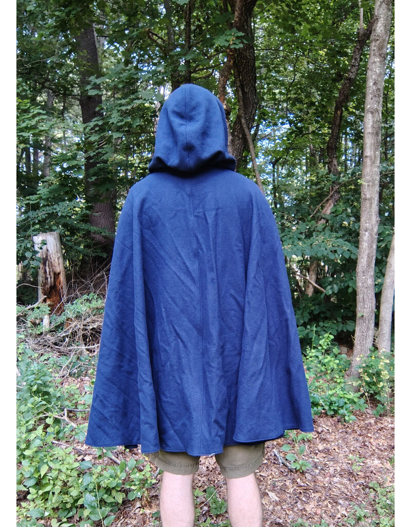 Cloakmakers.com 5760-Washable Blue Wool Cloak w/ Blue Velvet Hood Lining & Triple Medallion Clasp