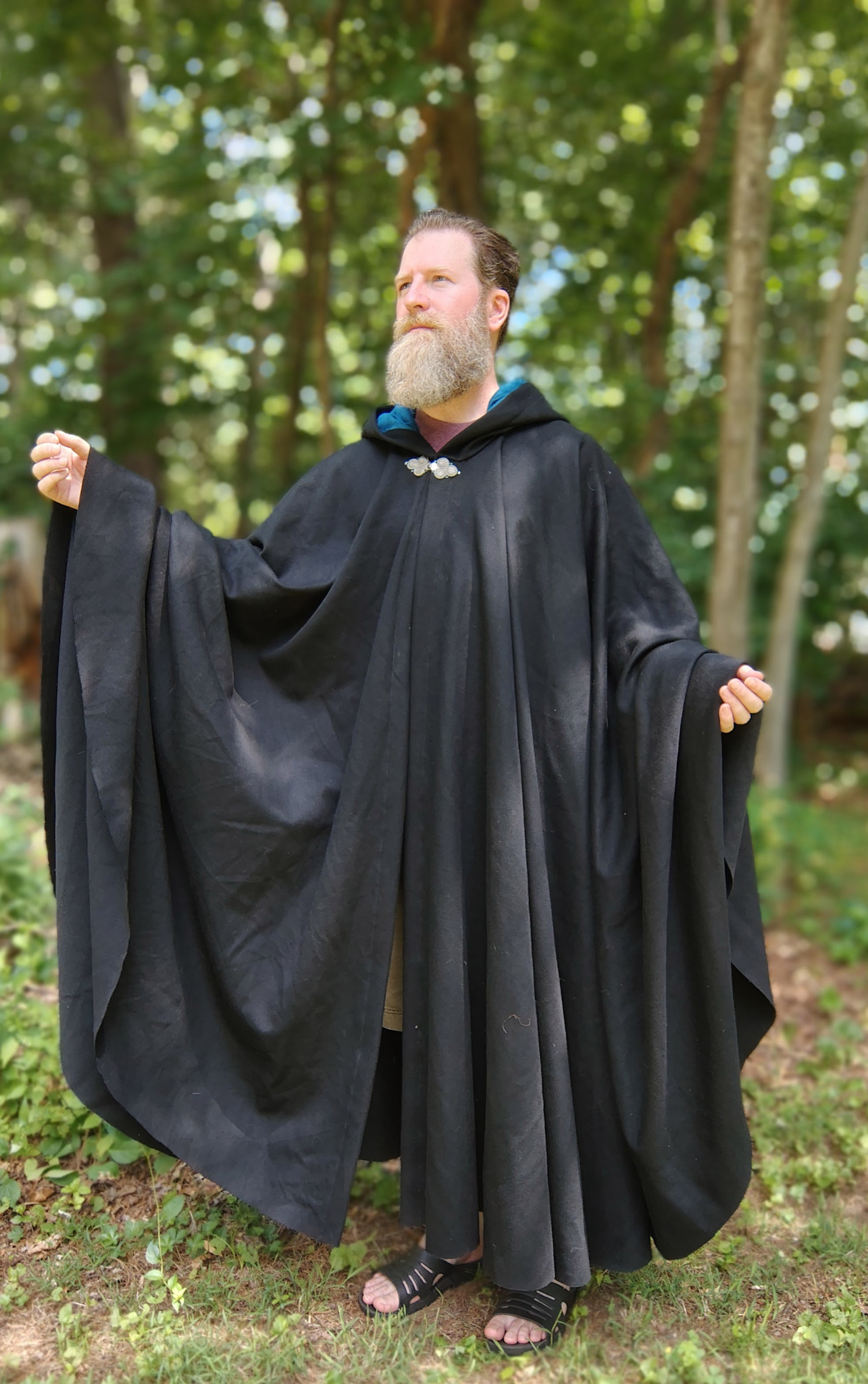 Cloack Rag 5761-Washable Rain Resistant Black Wool Cloak W/ Blue Hood Lining ...